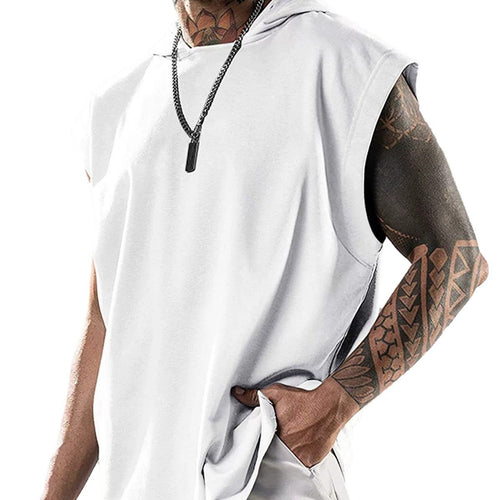Summer Mens Sleeveless Loose Fitness Hooded Sports Vest